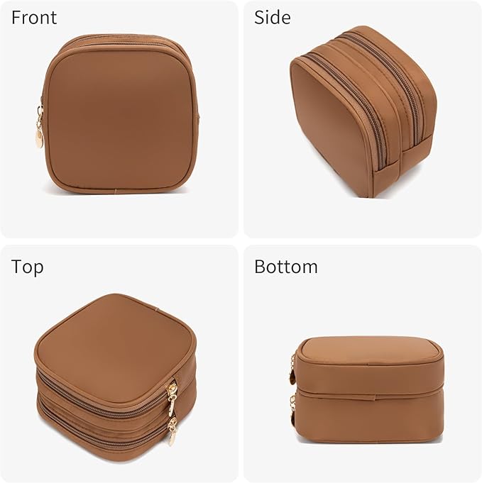 XIAOLER Small Makeup Pouch, Double Zipper Cosmetic Bag, Travel Makeup Bag, Cute Makeup Bag for Purse, Mini Toiletry Bag (Chocolate)