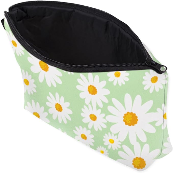 Aiphamy Cute Travel Makeup Bag Cosmetic Bag Small Pouch Gift for Women (Daisy Sage Green)