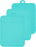 VEIKERY Oven Pot Holder with Pocket Cotton Heat Resistant Coaster Potholder Kitchen Hot Pad Oven Mitts for Cooking and Baking Square 7"x9" (Aqua, Silicone)