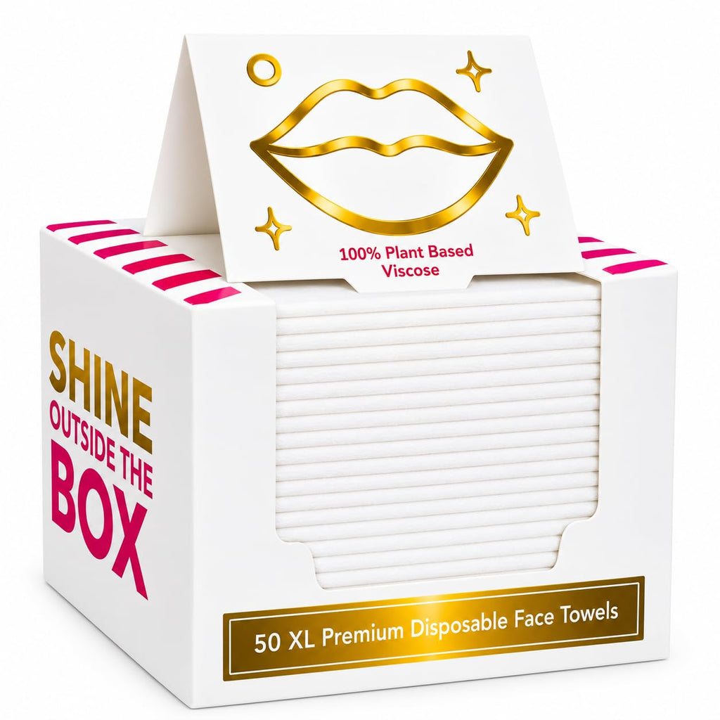 Shimmer Anna Shine XL Disposable Face Towels – 50 Count Ultra-Soft Lint-Free Dry Facial Wipes, 100% Viscose Towels for Skincare, Makeup Removal & Sensitive Skin