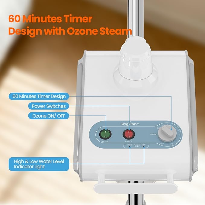 Kingsteam Professional Nano Ionic Facial Steamer with Ozone – 700ml Large Capacity Stand Facial Steamer for Deep Pore Cleansing, Hydration and 60 Min Timer for Salon, and Home Skin Care Use