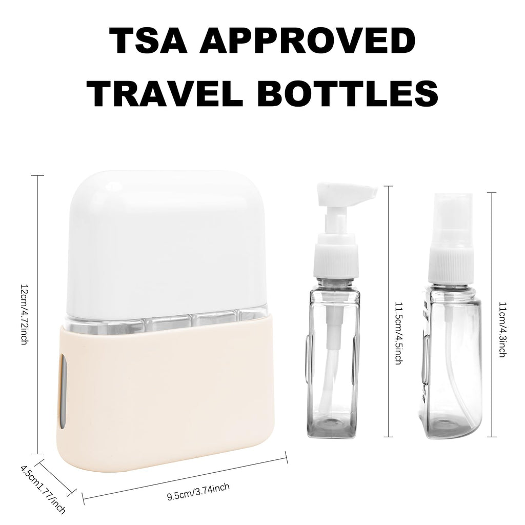 Skycase Travel Bottles - Leak Proof Refillable Tsa Approved Travel Size Toiletries, 4 in 1 Liquid Bottles Containers with Labels and Funnel Airplane Accessories Kits for Lotion Liquid (White)
