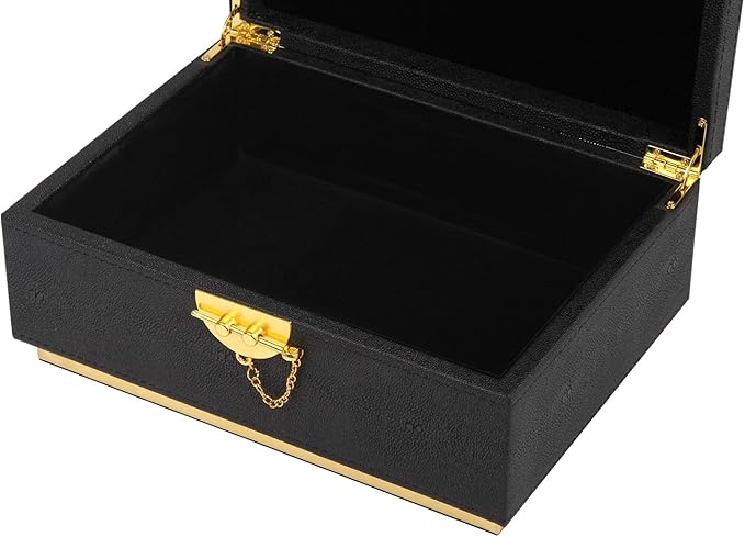 HofferRuffer Elegant Faux Leather Decorative Box, Storage Jewelry Box Organizer, Large Dresser Cosmetic Organizer Holder, Classic Jewelry Accessory Organizer, 11x8x4.8 inches (Black)
