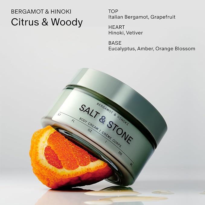 Salt & Stone Body Cream | Hydrating Formula with Seaweed Extracts, Spirulina & Squalane | Deep Hydration, Skin Barrier Support & Healthy Glow | For all Skin Types | Bergamot & Hinoki 6.7 fl oz