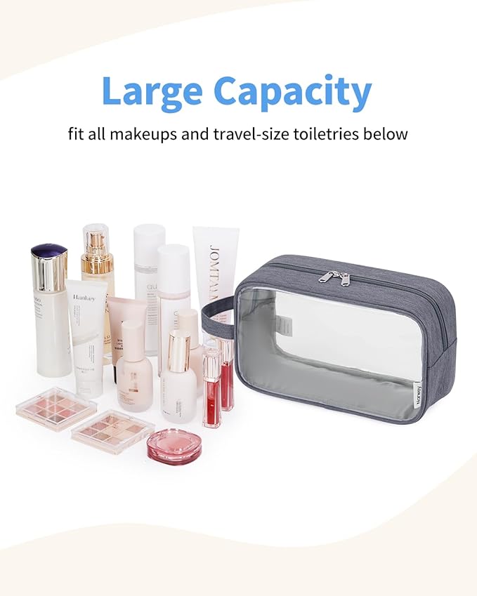 Narwey Clear Travel Toiletry Bags for Traveling Toiletries Men Women, Clear Makeup Bag Cosmetic Bag with Zipper, Make Up Pouch Organizer Bag with Handle, Skincare Beach Snack Medicine Bag, Grey