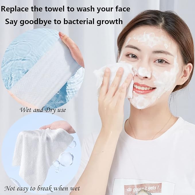 Disposable Face Towel 100 Count for Washing Soft Cotton Dry Wipes Facial Cloths Towelettes for Washing and Drying, Facial Tissue for Cleansing, Skincare and Makeup Remover (6 Pack)