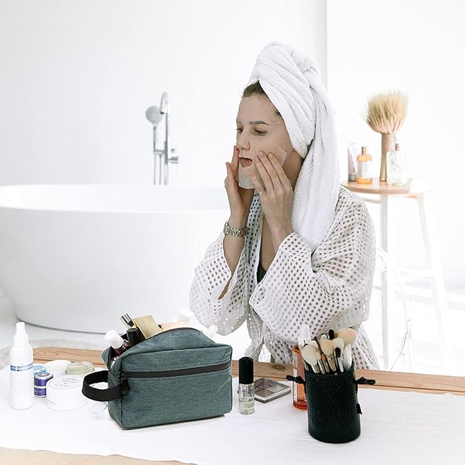 Travel Toiletry Bag for Women and Men, Water-resistant Shaving Bag for Toiletries Accessories, Foldable Storage Bags with Divider and Handle for Cosmetics Toiletries Brushes Tools (Gray)
