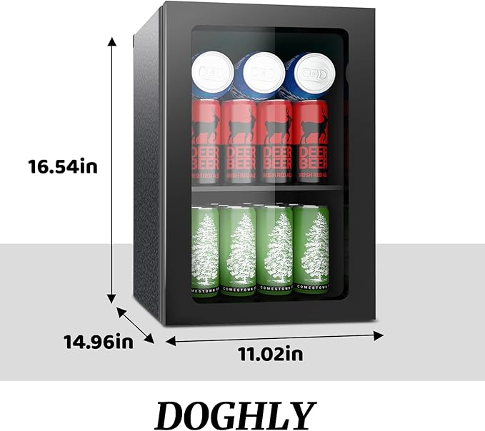 DOGHLY Beverage Refrigerator Cooler, 24 Can Mini Fridge Solid Door for Drinks Soda, Beer, or Wine - Small Refrigerator for Office Bedroom Home Bar, Adjustable Shelves, 0.9 Cu.Ft, Black