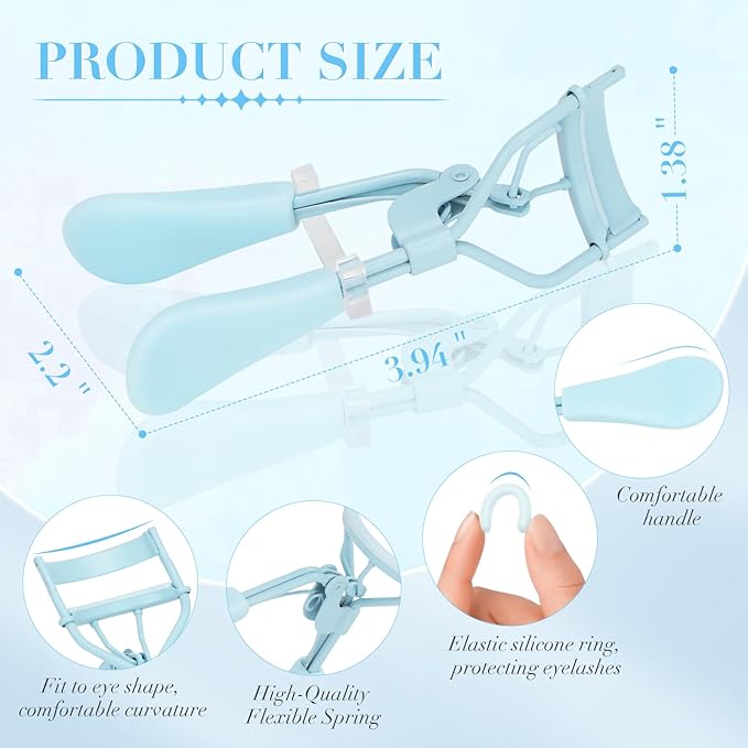 ODELY Eyelash Curler with Pads, Lash Curler with 10 Extra Silicone Replacement Pads, Comfortable Grip for Effortless Curling – Eyelashes for The Perfect Eye Contour (Crystal Blue)