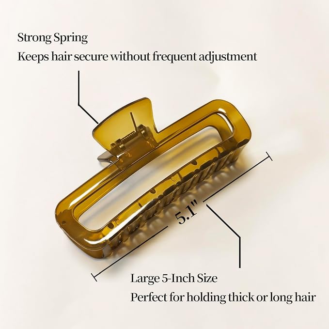 Nalodu 5 Inch Large Hair Claw Clips, No Slip Glossy Jelly Square XL Clips for Thick Long Curly Hair, Women's Big Rectangle Strong Clips, 4 Pack