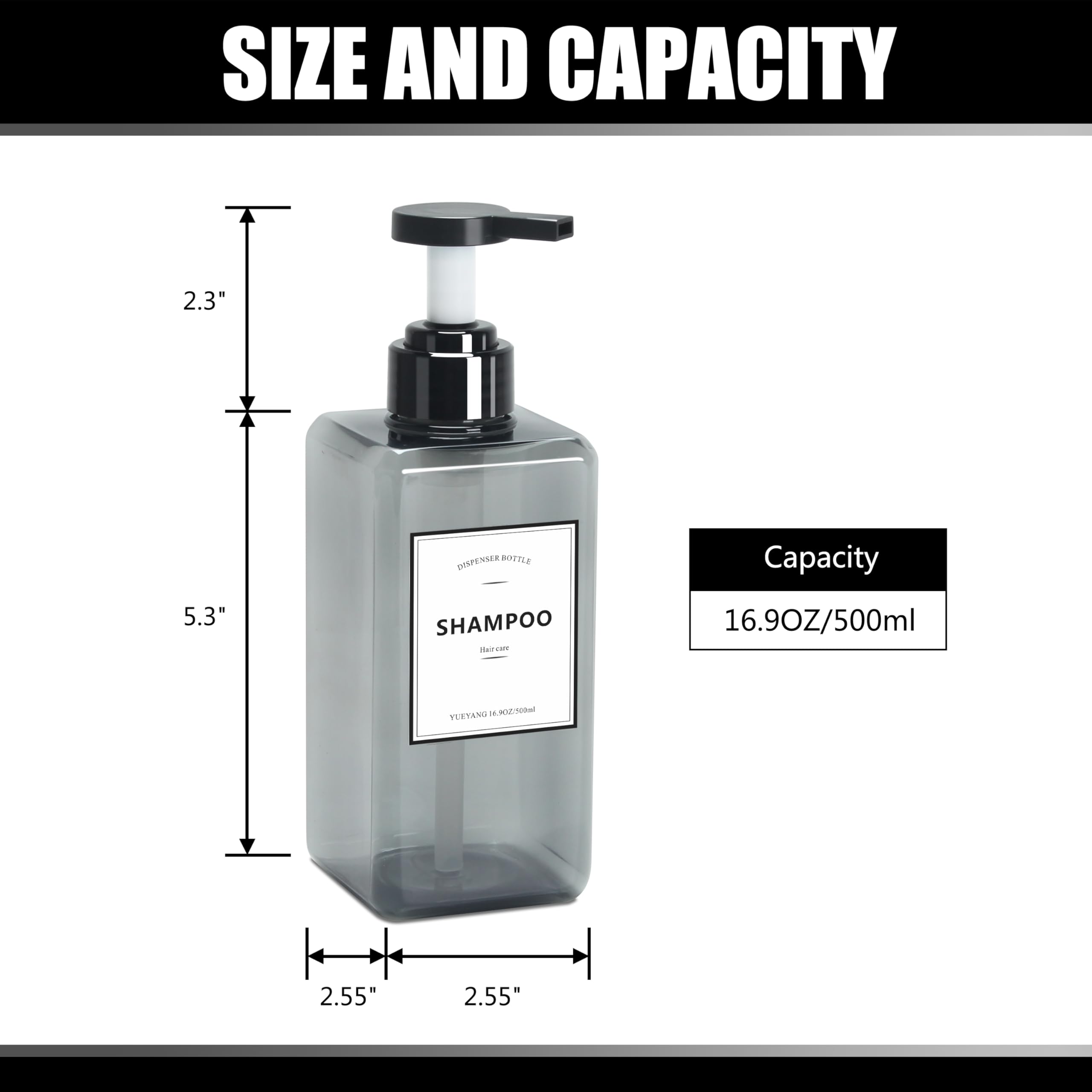 Soap Dispenser for Kitchen, YACEYACE 16.9oz Set of 3 Clear Grey