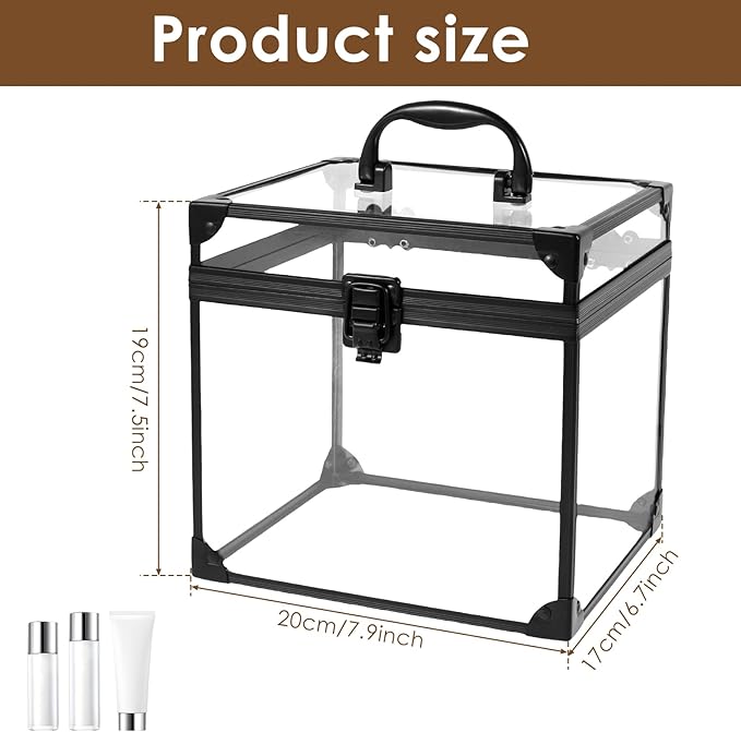Fizocosisto Makeup Box,Clear Cosmetic Case with Latches and Handle Large Capacity Toiletry Organizer Box Travel Makeup Tools for Vanity Bathroom Counter Dresser(black)