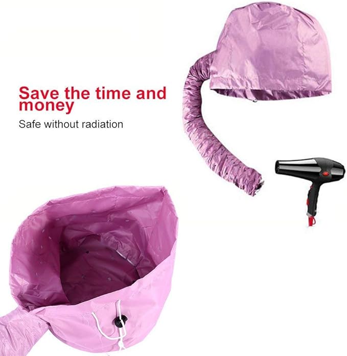 Portable Soft Hair Drying Bonnet with Adjustable Attachment for Hand Held Hair Dryer - Salon Baking Oil Mask (Pink)