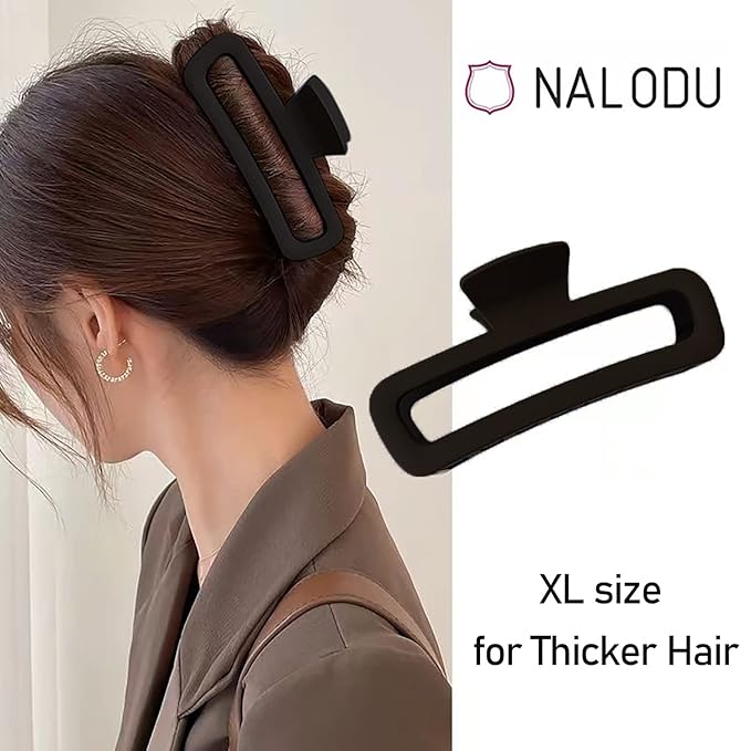 Nalodu Hair Claw Clips 5 Inch Unbreakable Black XL Large Square Rectangle Clip Clamp for Thick Curly Long Hair Women - 2 Pack