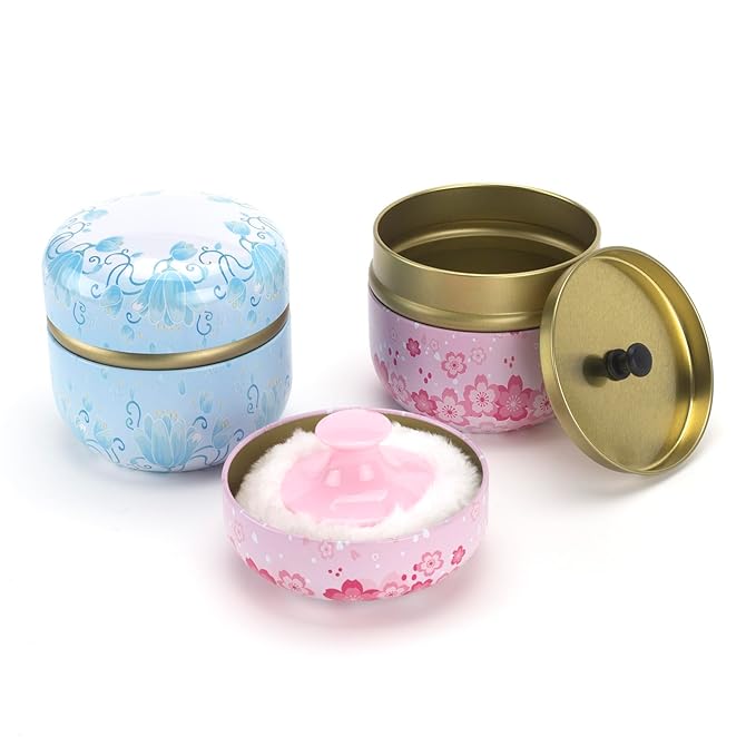 ASUNFO 2 Pcs Powder Puff for Body Powder with Case for Women Pink & Blue