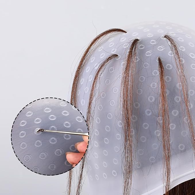 Silicone Hair Highlighting Cap Hair Colouring Highlight Cap Salon Hair Dye Cap Dying Hair Head Cap Reusable Hair Coloring Cap Hair Hairdressing Dyeing Cap with Crochet Hook
