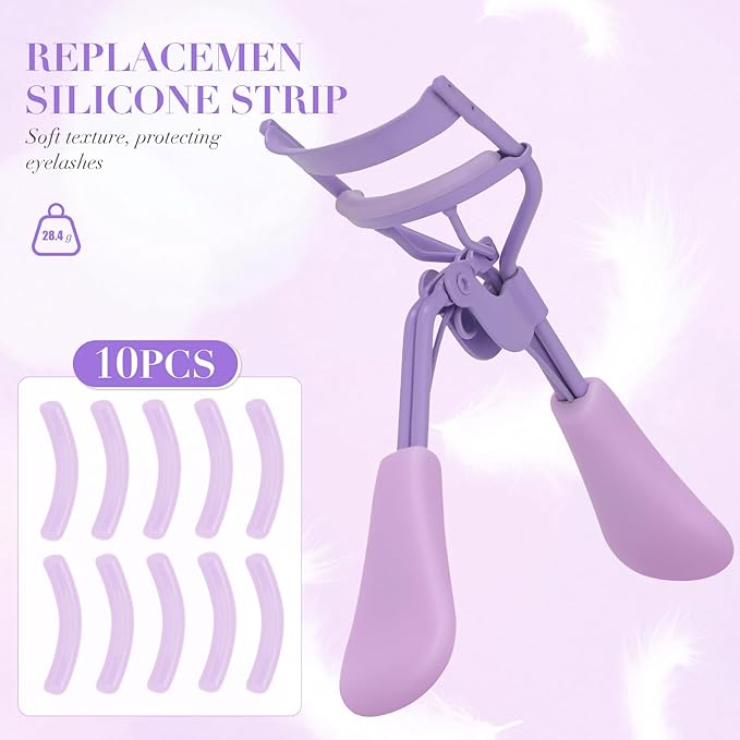 ODELY Eyelash Curler with Pads, Lash Curler with 10 Extra Silicone Replacement Pads, Comfortable Grip for Effortless Curling – Eyelashes for The Perfect Eye Contour (Hyacinth Purple)