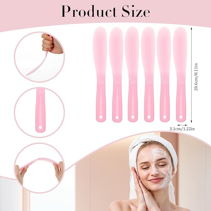 Ymapinc 6 Pcs Facial Spatula, Reusable Plastic Face Spatula Makeup, Skincare Lotion Scoop Applicator Tool, Cosmetic Spatulas for Cream Mixing, Jar Scraping, Makeup & Skincare Tools (Pink)
