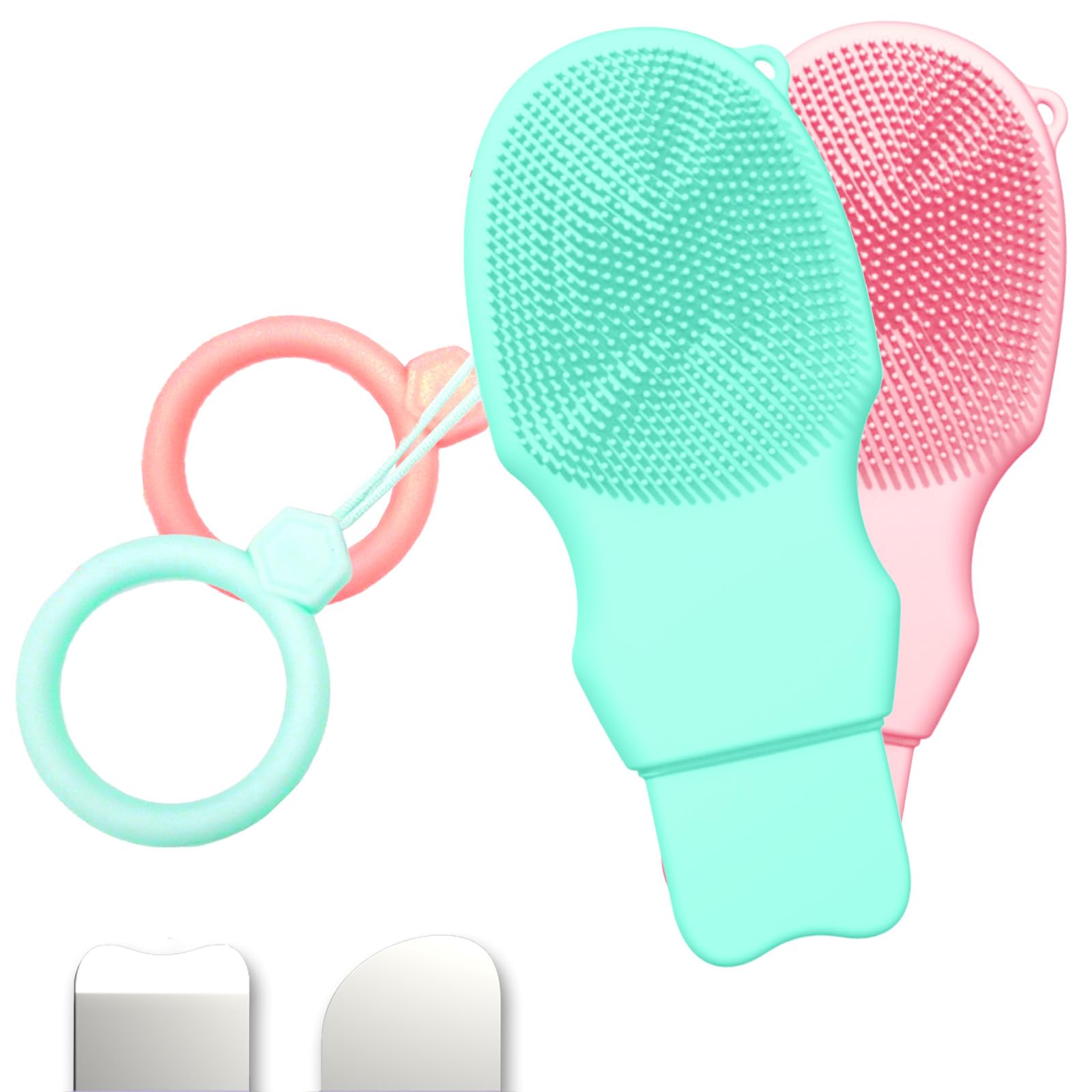 2-Pack Blackhead Remover Double Headed Scraper, Silicone Face Scrubber for Deep Cleansing, Portable Mini Skin Care Tool for Men & Women (Pink + Green)