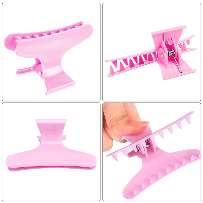 Ondder 12 Pack PInk Butterfly Hair Clamps Clips Hair Claw Clips Pro Salon Clip for Styling, Sectioning, Cutting, Coloring Hair Clips Hairdressing Salon Tool Hair Accessories for Women Girls