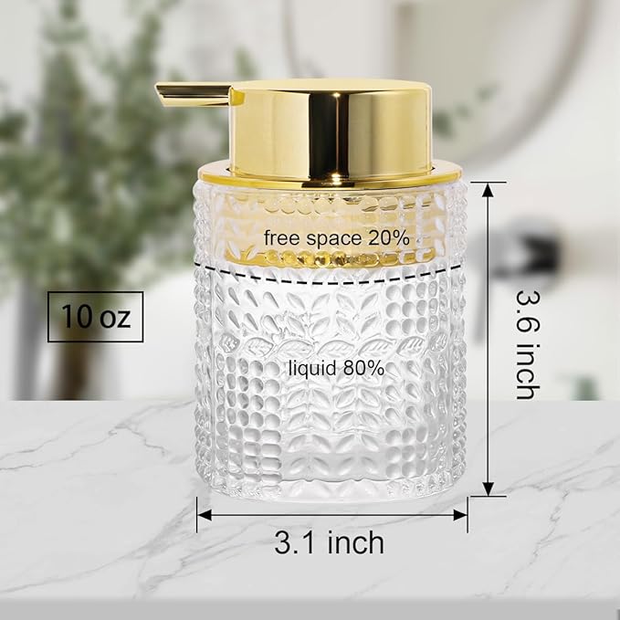 Fvstar Glass Foaming Soap Dispenser,Foam Dispenser Bottle with Large Pump,Wide-Mouthed and Easy to Press,Refillable Hand Soap Dispenser for Bathroom Countertop and Kitchen Decor (1, Clear)