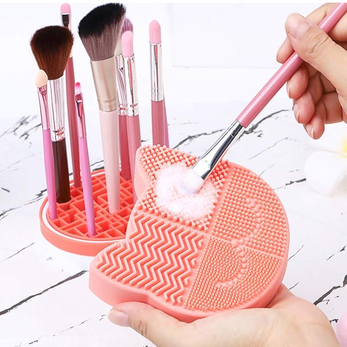 Silicon Makeup Brush Cleaner Mat with Brush Drying Holder Brush Portable Cat Shaped Cosmetic Brush Cleaner Pad cleaning mat manual make up brush cleaner cleanser machine(New Lavender)