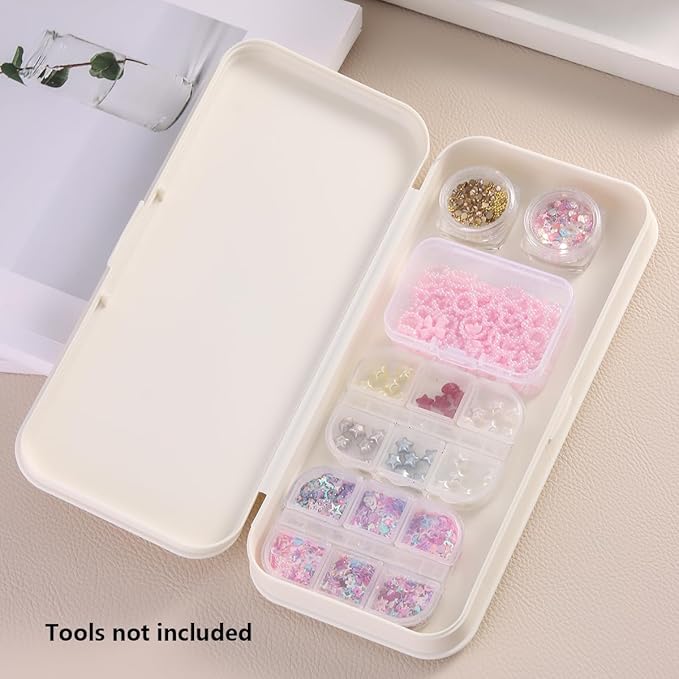 FSpronail Nail Art Tool Storage Box, Plastic Manicure Tool Box, Manicure Efile Accessories Drill Kit Case, Beauty tool Case, Tweezers Container, Travel Salon Home, Nail Implement for Esthetician-Beige