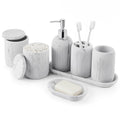Bathroom Accessories Set - 7-Piece Resin Bathroom Set, Toothbrush Holders Set, Soap Dispenser, Qtip Holder Dispenser, Tumbler, Soap Dish & Tray, Modern Bath Decor for Home Dorm Hotel (Marble White)