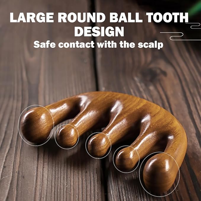 Cureder Wooden Scalp Massager - Handmade 100% Natural Green Sandalwood Wide Tooth Combs - Wood Massage Comb & Sandalwood Comb for Luxurious Hair Care