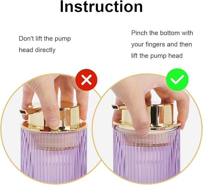 Tonxus Foaming Soap Dispenser, 14 Oz Glass Foam Hand Soap Dispenser with Gold Pump, Purple Bathroom Refillable Liquid Lotion Pump Container Ribbed Bottle for Kitchen Countertop Decor