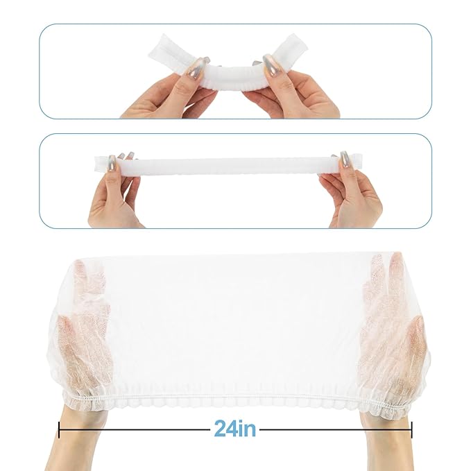 50PCS Disposable Bouffant Caps - 24 Inch Elastic Hair Nets Non-woven Head Covers for Women and Men, Breathable Hair Nets for Food Service Workers, Kitchen, Labs, Beauty Salon, White
