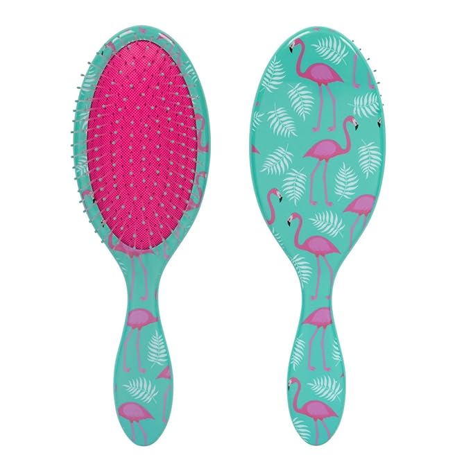 CALA Wet-N-Dry Detangling Hair Brush, Teal Flamingo, Soft Flexible Bristles for Wet or Dry Hair, Helps Reduce Snagging & Breakage, Smooths Hair, Adds Shine