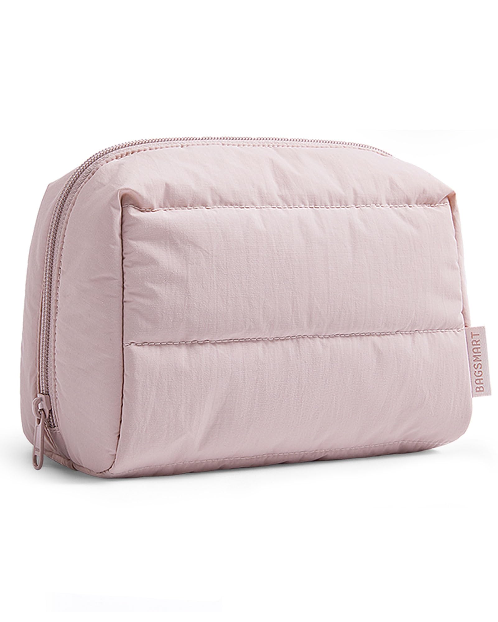 BAGSMART Puffy Makeup Bag, Wide Opening Cosmetic Organizer, Soft Water-Resistant Travel Toiletry Pouch for Women for Purse, Compact & Spacious