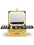 Qislee Makeup Box with A Detachable Lighted Mirror, Waterproof Travel Train Case, Cosmetic Organizer Bag and Makeup Suitcase with Adjustable Dividers, Magnetic LED Mirror (Bling Gold)