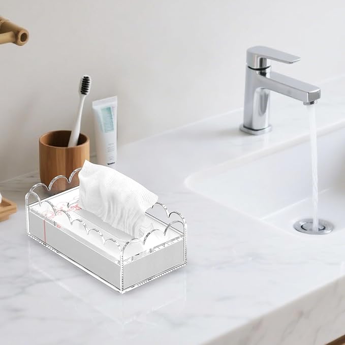 LUGUNU Clear Acrylic Tissue Box Cover Holder - Fits Standard Tissue Boxes, 8mm Thick Lid & Non-Slip Design, Rectangle Napkin Dispenser Organizer for Bathroom, Office, Kitchen (8.9x4.9x2.9in)