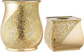 Zahari Home 2pc Sinatra Modern Bath Accessories Set Waste Basket & Tissue Box Champagne Gold Modern Decorative Beautiful Designs Bathroom Decor Set for Home Luxury Bath Set Mosaic Glass