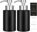 Foaming Soap Dispenser Set, 12 Oz Glass Hand Soap Dispenser with 304 Rust Proof Stainless Steel Pump, Waterproof Labels, for Bathroom Decor Kitchen College Dorm, Black Silver Pump 2 Pack
