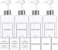 EZPRO USA Empty Plastic Square Bottles Pump Shampoo Conditioner Body Wash Face, in Shower Bathroom Dispenser, Waterproof Permanent Labels, 27oz 800ml Set of 4 (White Plastic, Silver White Pump)