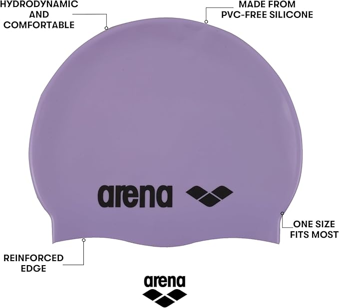 Arena Classic Unisex Soft Silicone Swim Cap for Women and Men, Intensive Training and Racing Comfortable Non-Slip Long Hair Swimming Hat, Parma/Black