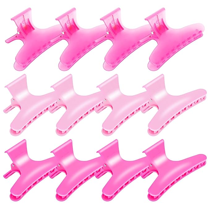 BAHABY Hair Clips for Styling Sectioning 12 PCS Pink Hot Pink Butterfly Clamps Hair Claw Clips Pro Salon Hair Clips for Styling, Sectioning, Cutting and Coloring