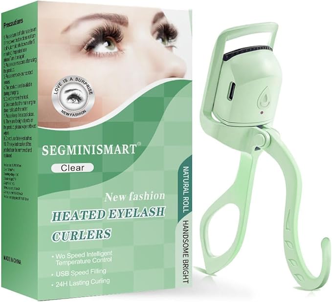 Heated Eyelash Curler, Fast 5s Heat up, 24 Hours Long Lasting, Rechargeable Electric Lash Curler, Temperature Control, Safe Anti-Burn Eye Lash Curler, Quick Natural Curling Lashes (Green)