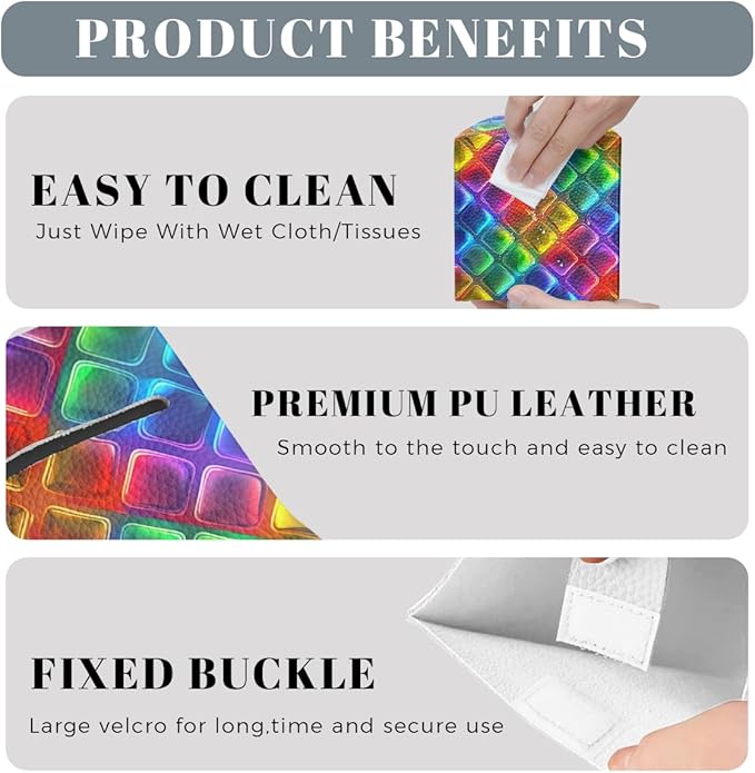 Rainbow Tissue Box Cover Neon Colorful Tiles Purple Blue Pink Square PU Leather Waterproof Tissue Box Holder for Bathroom Kitchen Bedroom Vanity Countertop Night Stands