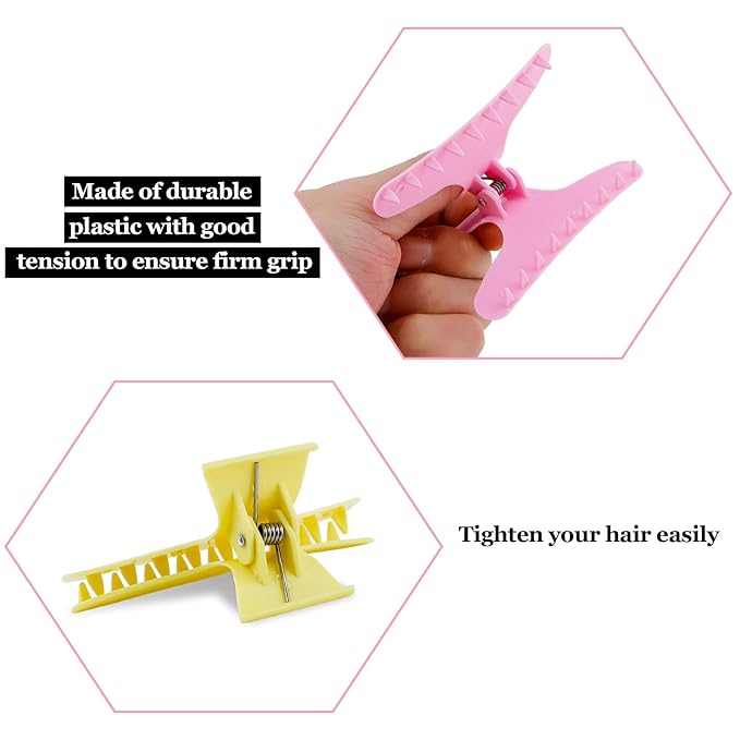BAHABY Hair Clips for Styling Sectioning 12 Pack Pink Yellow Blue Butterfly Clamps Hair Claw Clips Pro Salon Hair Clips for Styling, Sectioning, Cutting and Coloring