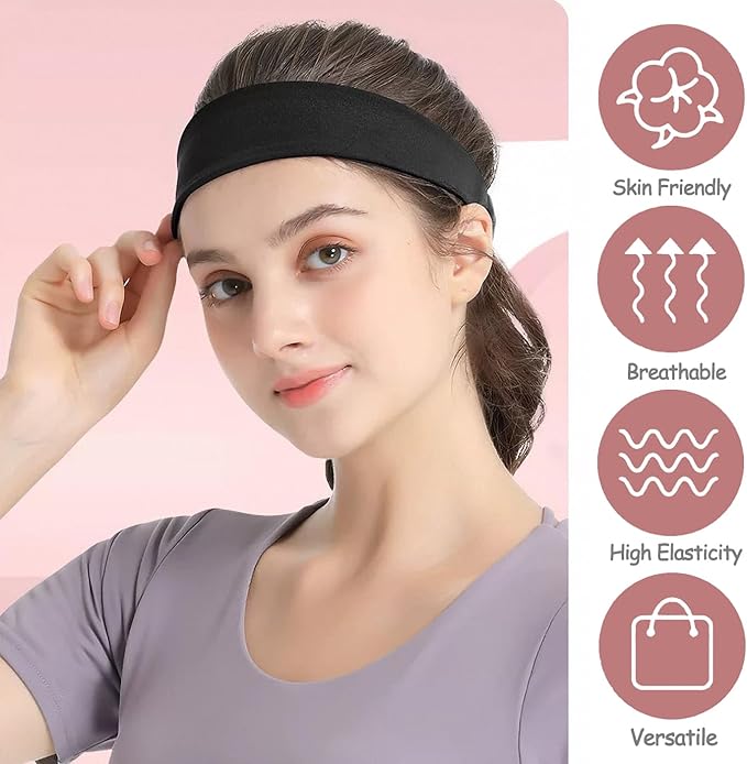 Headbands for Women Non Slip, 9Pcs Soft Elastic Hair Bands for Women's Hair, Fashion Stretchy Fabric Sweat Bands Headbands for Daily Workout Yoga Running Sports