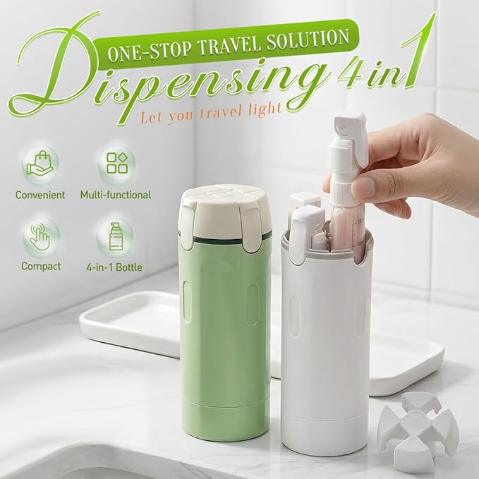 Eadwe 2026 New 4 in 1 Travel Dispenser Bottle, 4 Pack 30ML Travel Bottles for Toiletries, Leak Proof Travel Size Containers, Portable Containers for Shampoo Lotion Conditioner Cream (Green*2)