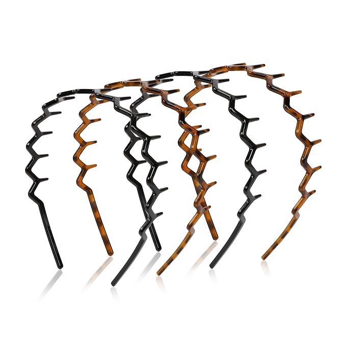 WOVOWOVO Zig Zag Headbands for Women Teen Girls Men, Plastic Hair Bands with Teeth Thin Zigzag Head Bands for Women's Hair, Non Slip Black Comb Hairbands Accessories, 4 Packs