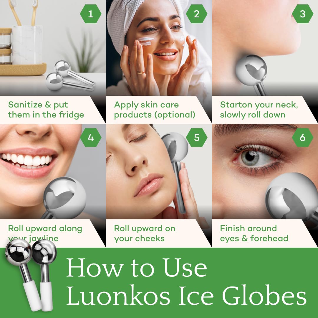 LUONKOS Ice Globes for Face and Eyes - Set of 2 Stainless Steel Cryo Sticks