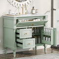 Harper & Bright Designs 36" Bathroom Vanity with Sink, Free Standing Bathroom Vanity Set with Flip Drawer, 2 Drawers, and Adjustable Shelf, Wood Storage Cabinet with Ceramic Basin for Bathroom, Green