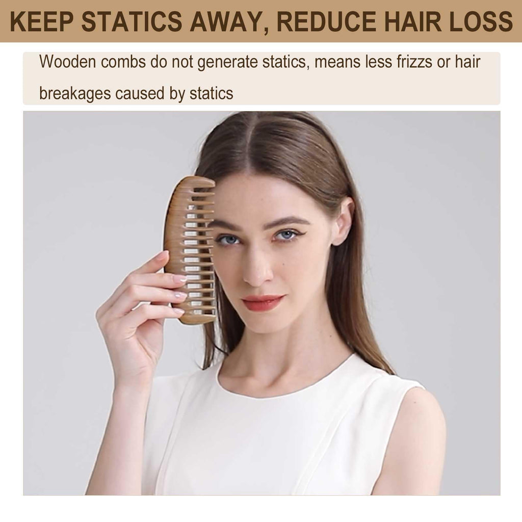 Moreinday 2 Pack Wooden Comb, Beard Comb for Men, Hair Combs for Women