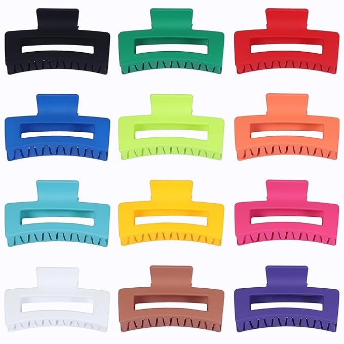 Sisiaipu 3.5 Inch Medium Hair Accessories: 12 Pcs Square Jaw Clips for Thick and Thin Hair - Rectangular Bulk Clips for Women and Girls - Dopamine
